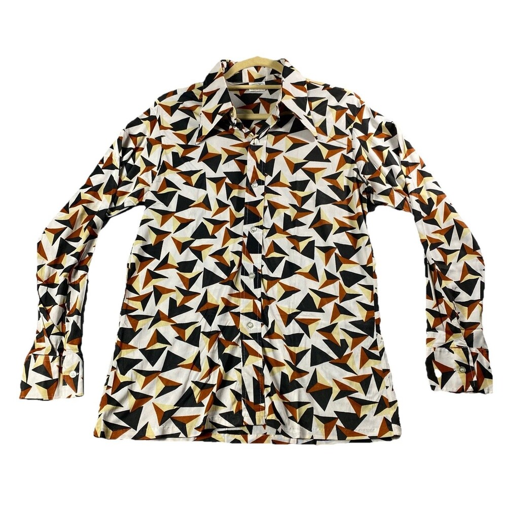 Vintage ADG Geometric Disco Collar Shirt Size S/M Stretchy Men’s